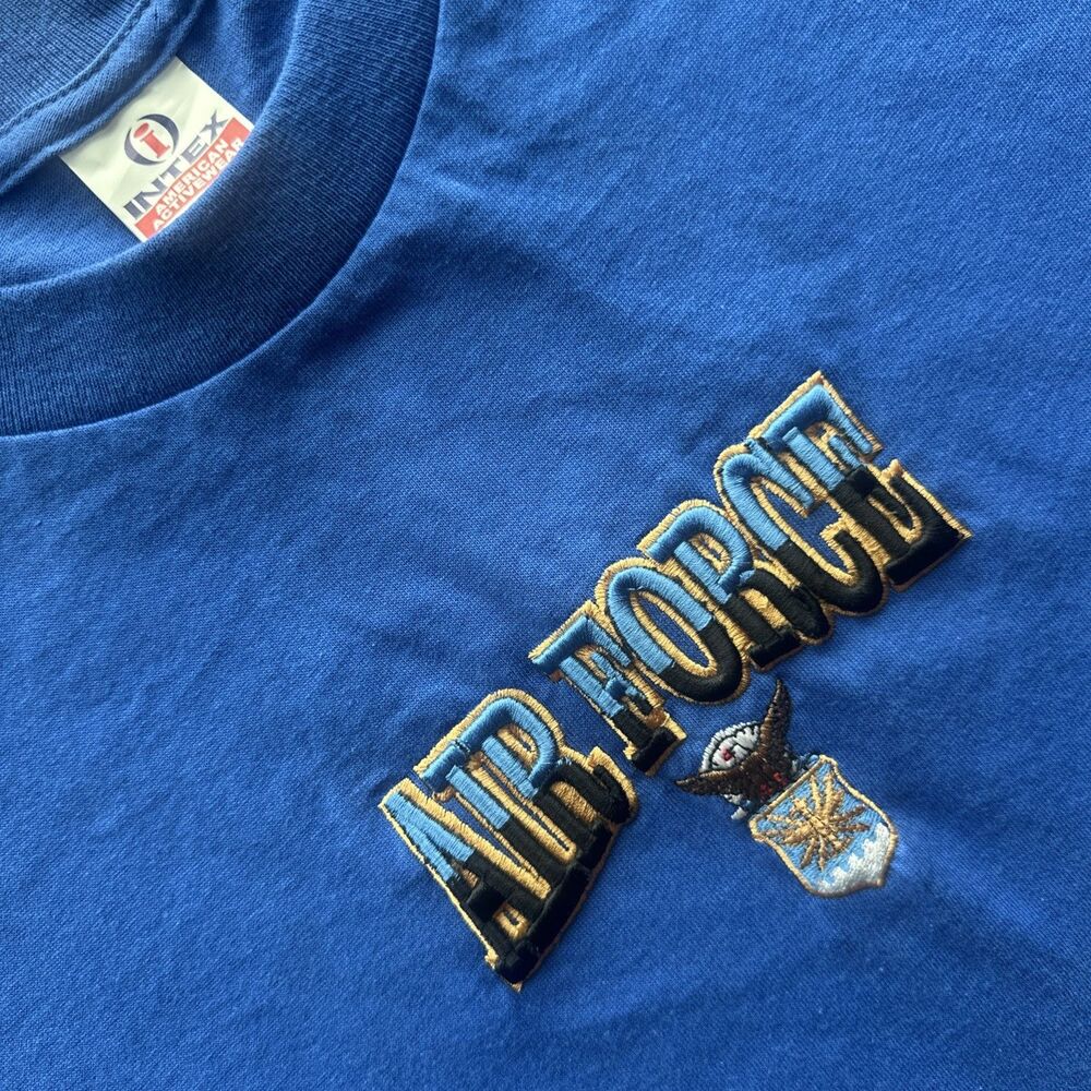 Air Force Embroidered Blue Tee T Shirt Size L Intex Heavyweight Military USA